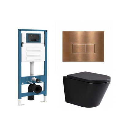 QeramiQ Dely Ensemble WC - réservoir encastré Qeramiq Flush - abattant 35mm - plaque de déclenchement en métal cuivre - boutons rectangulaires - noir mat