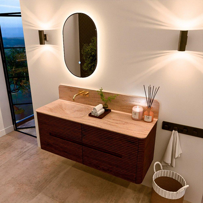 Mondiaz CIRO-DLUX Meuble de salle de bains - 130x45x50cm - Plan vasque solid surface Saba - 1 vasque à gauche - sans trous de robinetterie - 4 tiroirs - Ruby