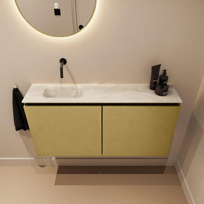 MONDIAZ TURE-DLUX Meuble de toilettes 100 cm Oro. EDEN lavabo Ostra position gauche. Sans trou de robinet.