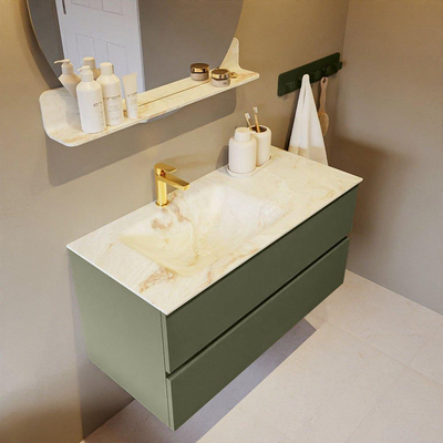 Mondiaz VICA-DLUX Ensemble de meuble de salle de bain - 100cm - meuble sous-vasque armée - 2 tiroirs - lavabo encastré nuage gauche - 1 trou de robinet - version haute de 60cm - frape