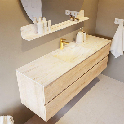 Mondiaz VICA-DLUX ensemble de meuble de salle de bain - 150cm - meuble sous-vasque chêne blanchi - 2 tiroirs - lavabo encastré nuage milieu - 1 trou de robinet - version haute 60cm - ostra