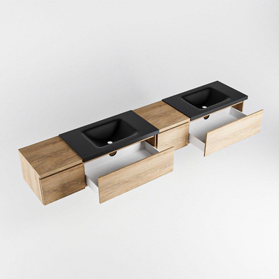 MONDIAZ BUKLA 240cm badmeubel met module 40 rechts kleur Washed Oak met 4 lades. Wastafel CLOUD dubbel 0 kraangaten kleur Urban.