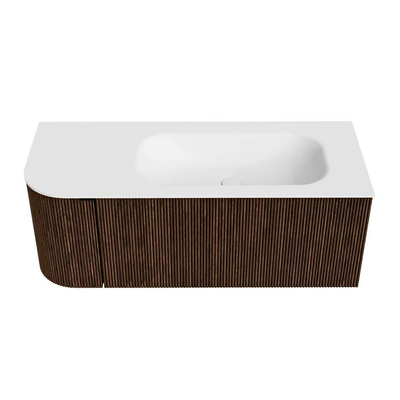 MONDIAZ KURVE Meuble de salle de bains 115 cm avec module 25 L couleur Walnut avec 1 tiroir et 1 porte. Plan vasque BIG SMALL droit sans trou de robinet Talc.