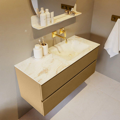 Mondiaz VICA-DLUX ensemble de meuble de salle de bain - 110cm - meuble sous-vasque oro - 2 tiroirs - lavabo encastré cloud droite - sans trous de robinet - version haute de 60cm - frape