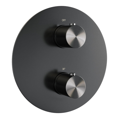 BRAUER Gunmetal Edition thermostatische Inbouw Regendouche - 3-weg - rond - set 74 - 30cm hoofddouche - rechte muurarm - staaf handdouche - doucheslang - wandaansluitbocht - gunmetal geborsteld PVD