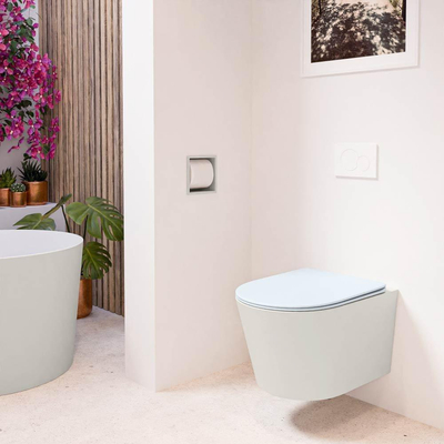 MONDIAZ LAVIE WC suspendu - 36x53cm - sans bride - clay (bleu) - softclose - quick-release - abattant WC - Linen (offwhite)