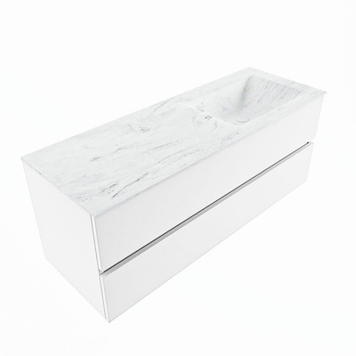 Mondiaz VICA-DLUX ensemble de meuble de salle de bain - 130cm - meuble sous vasque talc - 2 tiroirs - lavabo encastré cloud droite - sans trous de robinet - version haute de 60cm - opalo