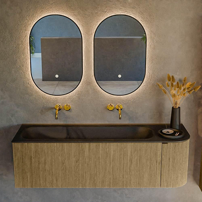 Mondiaz KURVE Ensemble de meuble de salle de bains - 145x46x40cm - 1 tiroir - 1 porte - lavabo solid surface - gauche - sans trou de robinet - Dusk