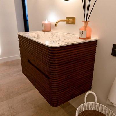 Mondiaz CIRO-DLUX Badkamermeubelset - 80x45x50cm - Solid surface wastafel Glace - 1 wasbak Midden - zonder kraangaten - 2 lades - Ruby