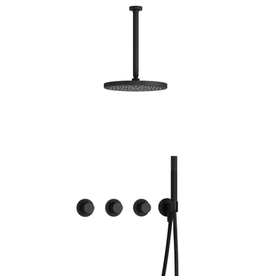 Hotbath Cobber X IBSX70 Regendoucheset inbouw - hoofddouche 30cm - plafondarm 30cm - handdouche staaf 1 stand - mat zwart