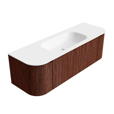 Mondiaz KURVE Ensemble de meuble de salle de bains - 140x46x40cm - 1 tiroir - 2 portes - lavabo solid surface - central - sans trou de robinet - Ruby