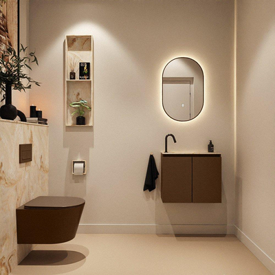 MONDIAZ TURE-DLUX 60cm toiletmeubel Rust. EDEN wastafel Frappe positie links. Met 1 kraangat.