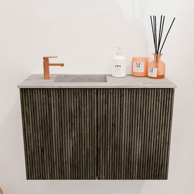 Mondiaz JOYA-DLUX 60cm toiletmeubel - kleur Shadow - Wastafel FAYE positie Links 1 kraangat kleur Glace.