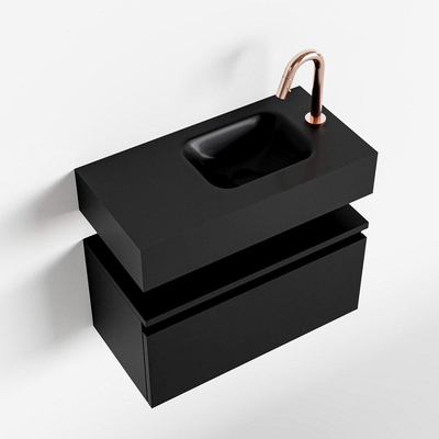 MONDIAZ ANDOR Meuble WC - 60x30x30cm - 1 trou de robinet - 1 tiroir - urban mat - lavabo à droite - Solid surface - Noir