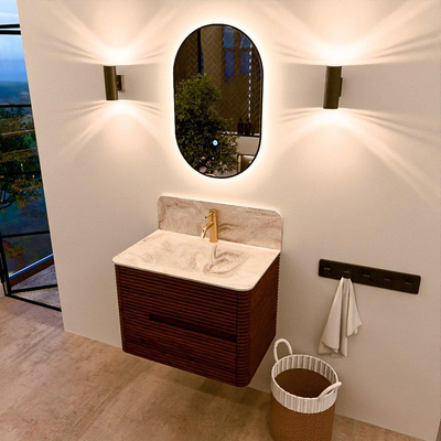 Mondiaz CIRO-DLUX Ensemble de meubles de salle de bains - 70x45x50cm - Vasque solid surface Frappe - 1 lavabo au milieu - 1 trou de robinet - 2 tiroirs - Ruby