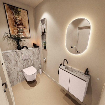 MONDIAZ TURE-DLUX Meuble de WC 60 cm Rosee. Lavabo EDEN Glace position gauche. Avec 1 trou de robinet.