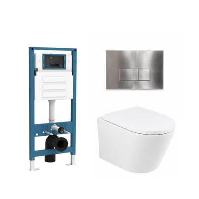 QeramiQ Dely Ensemble WC - réservoir encastré Qeramiq Flush - abattant 35mm - plaque de commande en métal inox - boutons rectangulaires - blanc brillant