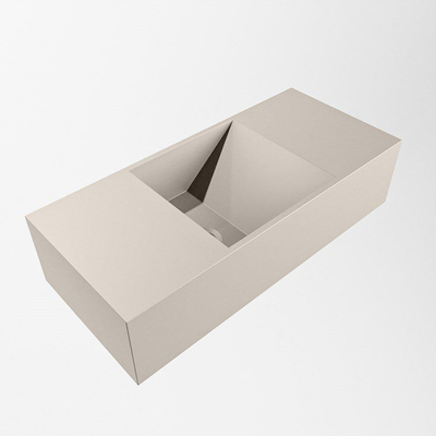 Mondiaz TYNE 50cm fontein solid surface kleur Linen. met kraangat. Positie wastafel links. OUTLETSTORE