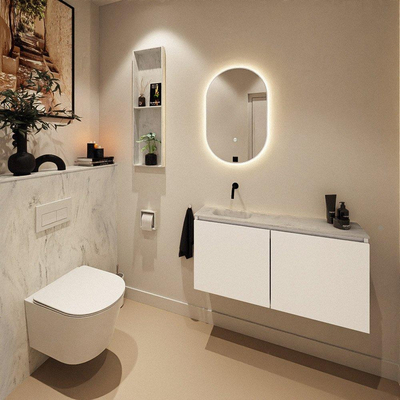 MONDIAZ TURE-DLUX Meuble toilette - 100cm - Talc - EDEN - vasque Opalo - position gauche - sans trou de robinet