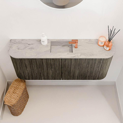 Mondiaz JOYA-DLUX 103.2cm toiletmeubel - ronding links en rechts kleur Shadow - Wastafel FAYE positie Midden 1 kraangat kleur Glace.