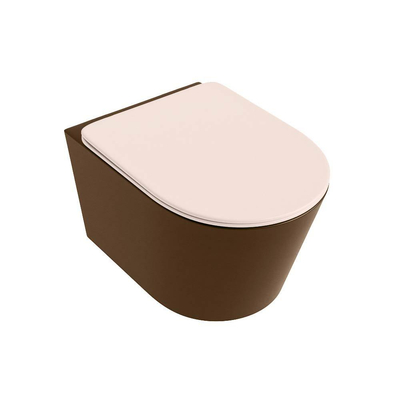 Mondiaz LAVIE hangtoilet – spoelrandloos – 36 x 53 cm – met softclose zitting – Rust (bruin), zitting Rosee (roze)