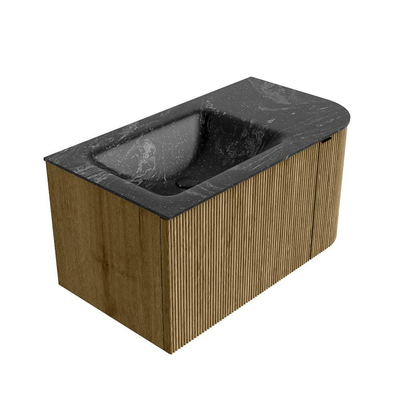 Mondiaz KURVE-DLUX Badkamermeubelset - 85x46x40cm - 1 lade - 1 deur - wastafel solid surface - links - 1 kraangat - Dusk