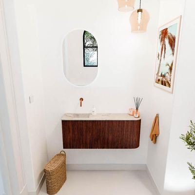 Mondiaz JOYA-DLUX 101.6cm toiletmeubel - ronding rechts kleur Ruby - Wastafel FAYE positie Links Zonder kraangat kleur Frappe.