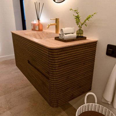 Mondiaz CIRO-DLUX Badkamermeubelset - 110x45x50cm - Solid surface wastafel Saba - 1 wasbak Midden - 1 kraangat - 2 lades - Dusk