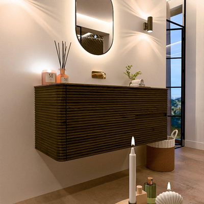 Mondiaz CIRO-DLUX Meuble de salle de bains - 120x45x50cm - Plan-vasque Solid surface Oza - 1 lavabo central - sans trous de robinet - 2 tiroirs - Shadow