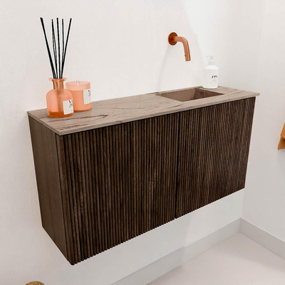 Mondiaz JOYA-DLUX 80cm toiletmeubel - kleur Walnut - Wastafel FAYE positie Rechts Zonder kraangat kleur Arena.