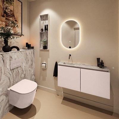 MONDIAZ TURE-DLUX Meuble toilette - 100cm - Rosee - EDEN - vasque Glace - position gauche - sans trou de robinet