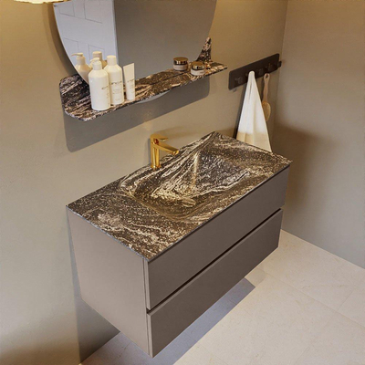 Mondiaz VICA-DLUX ensemble de meuble de salle de bain - 90cm - meuble sous-vasque fumée - 2 tiroirs - lavabo encastré nuage milieu - 1 trou de robinet - miroir modèle spot - version XL 60cm haut - lave