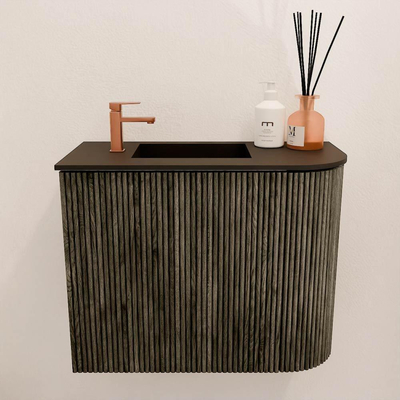Mondiaz JOYA 51.6cm toiletmeubel - ronding rechts kleur Shadow - Wastafel FAYE positie Links 1 kraangat kleur Urban.