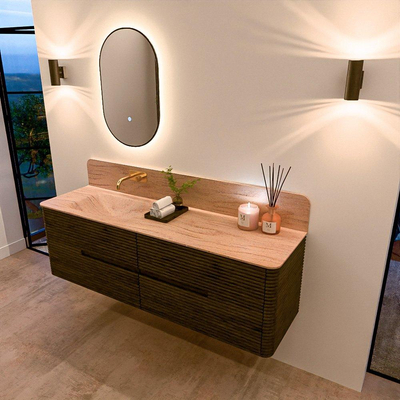 Mondiaz CIRO-DLUX Badkamermeubelset - 160x45x50cm - Solid surface wastafel Saba - 1 wasbak Links - zonder kraangaten - 4 lades - Shadow