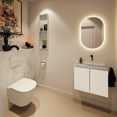 MONDIAZ TURE-DLUX Meuble toilette - 60cm - Talc - EDEN - vasque Opalo - position droite - sans trou de robinet
