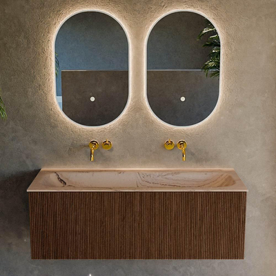 MONDIAZ KURVE-DLUX 120cm badmeubel kleur Walnut met 1 lade en 0 deuren. Wastafel BIG LARGE Midden zonder kraangat Arena.