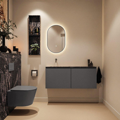MONDIAZ TURE-DLUX meuble WC 120 cm Dark Grey. EDEN lavabo Lava position gauche. Sans trou de robinet.