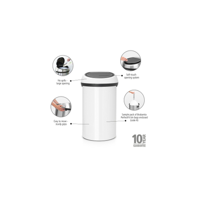 Brabantia Touch Bin Afvalemmer - 60 liter - wit