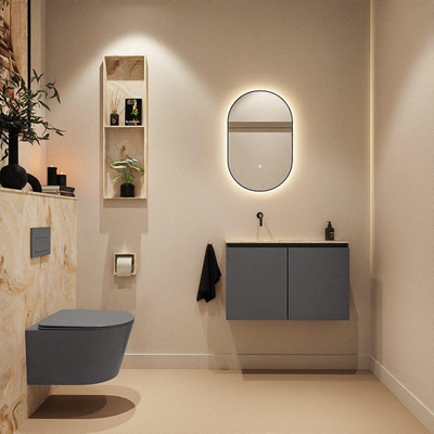 MONDIAZ TURE-DLUX Meuble toilette - 80cm - Dark Grey - EDEN - vasque Frappe - position gauche - sans trou de robinet