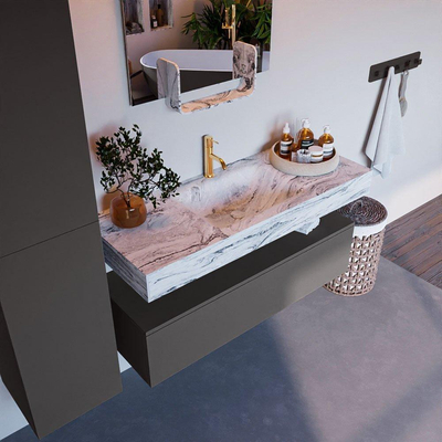 Mondiaz ALAN-DLUX Ensemble de meuble - 120cm - meuble Dark grey mat - 1 tiroir - Lavabo Cloud Glace suspendu - vasque Centre - 1 trou de robinet