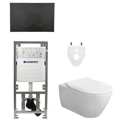 Villeroy & Boch Subway 2.0 DirectFlush CeramicPlus toiletset slimseat zitting met Geberit reservoir en bedieningsplaat met ronde knoppen mat zwart