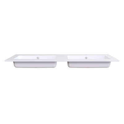 Arcqua Mira Inbouw Wastafel - 141x46x1.5cm - dubbele wasbak - 2 kraangaten - cast marble - glans wit