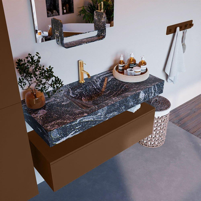 Mondiaz ALAN-DLUX Ensemble de meuble - 110cm - meuble Rust mat - 1 tiroir - Lavabo Cloud Lava suspendu - vasque Centre - 1 trou de robinet