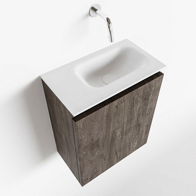 MONDIAZ TURE Kit lave-mains - 40x23x50cm - 0 trous de robinet - 1 porte - marron foncé mat - Lavabo à droite - Solid Surface Blanc