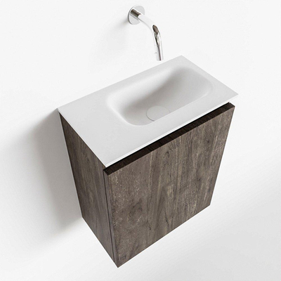 MONDIAZ TURE Kit lave-mains - 40x23x50cm - 0 trous de robinet - 1 porte - marron foncé mat - Lavabo à droite - Solid Surface Blanc