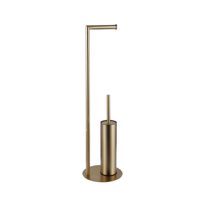 Fortifura Calvi porte-rouleau de toilette sur pied avec brosse de toilette - Laiton brossé PVD (Or)