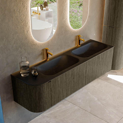 Mondiaz KURVE Ensemble meuble de salle de bains - 165x46x40cm - 2 tiroirs - 1 porte - vasque en solid surface - double / droite - 2 trous de robinet - Shadow