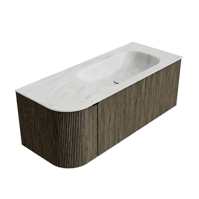Mondiaz KURVE-DLUX Badkamermeubelset - 115x46x40cm - 1 lade - 1 deur - wastafel solid surface - rechts - 1 kraangat - Shadow