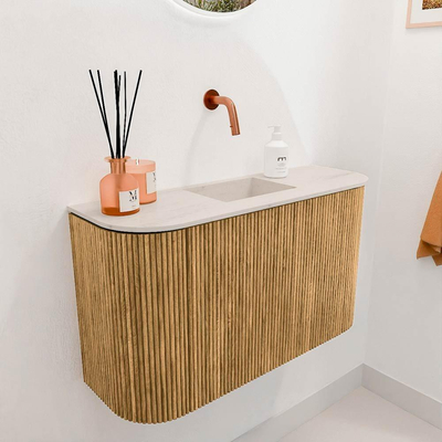 Mondiaz JOYA-DLUX 73.2cm meuble de toilette - arrondi gauche et droite couleur Chêne - Vasque FAYE position Milieu Sans trou de robinet couleur Meli.