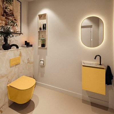 MONDIAZ TURE-DLUX Meuble de toilettes 40cm Ocher. EDEN lavabo Frappe position gauche. Avec 1 trou de robinet.